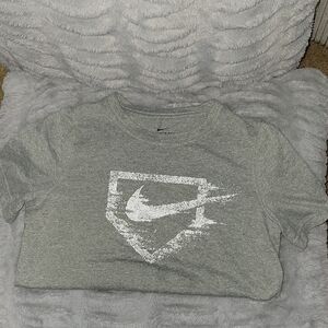 Nike Kids Heather Gray Baseball Tee with White Logo